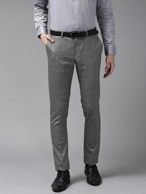 

Blackberrys Men Charcoal Grey Sharp Regular Fit Checked Formal Trousers