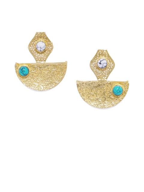 

ARUS Gold-Toned & Blue Contemporary Drop Earrings