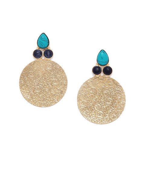 

ARUS Gold-Toned & Green Circular Drop Earrings