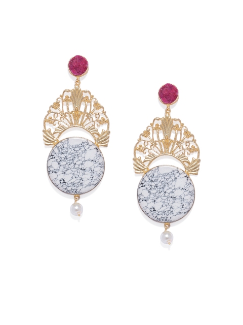 

ARUS Gold-Toned & Red Circular Drop Earrings