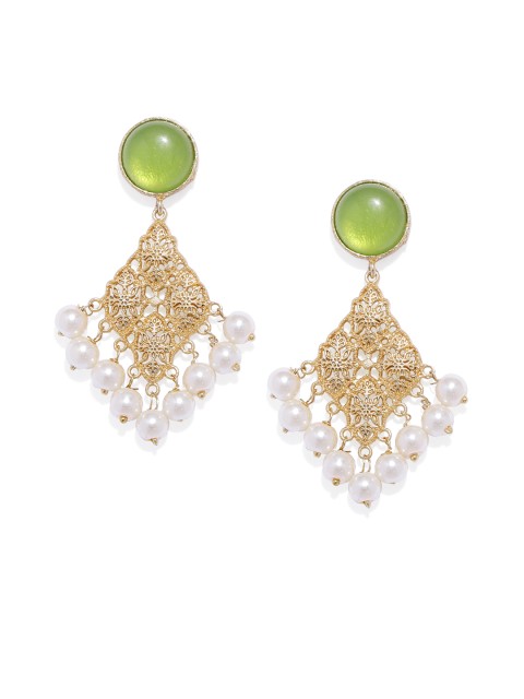 

ARUS Gold-Toned & Green Contemporary Drop Earrings
