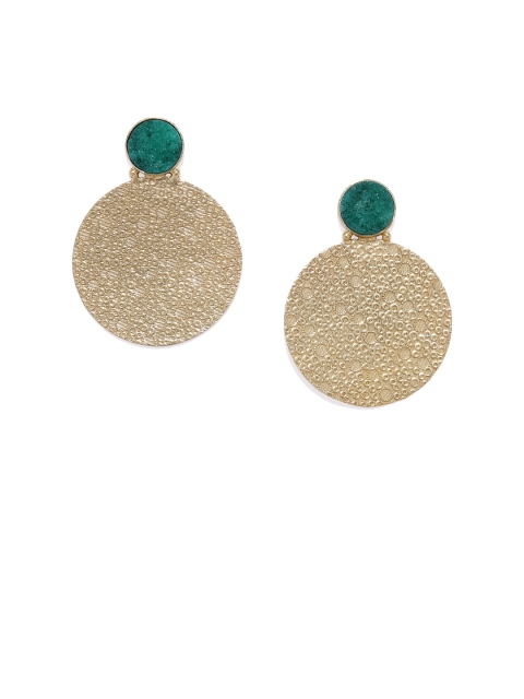 

ARUS Gold-Toned & Green Circular Drop Earrings