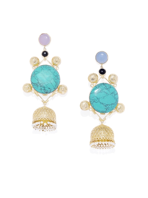 

ARUS Gold-Toned & Blue Dome Shaped Jhumkas