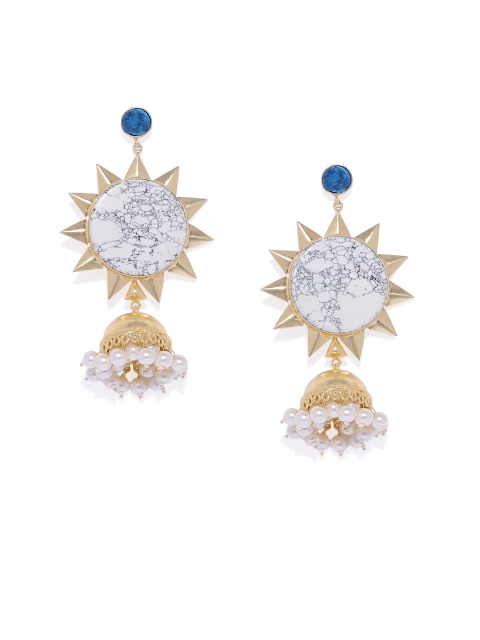 

ARUS Gold-Toned & White Dome Shaped Jhumkas