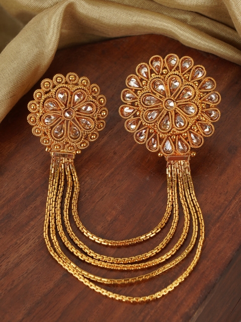 

FIROZA Gold-Plated Kundan-Studded Adjustable Chain Linked Finger Ring