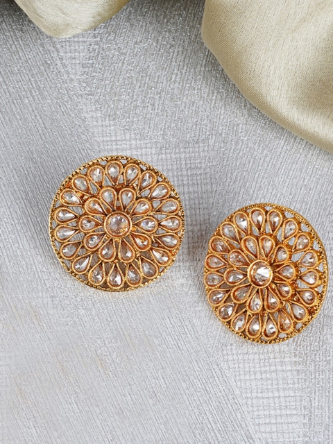 

FIROZA Gold-Toned Stone-Studded Circular Oversized Studs
