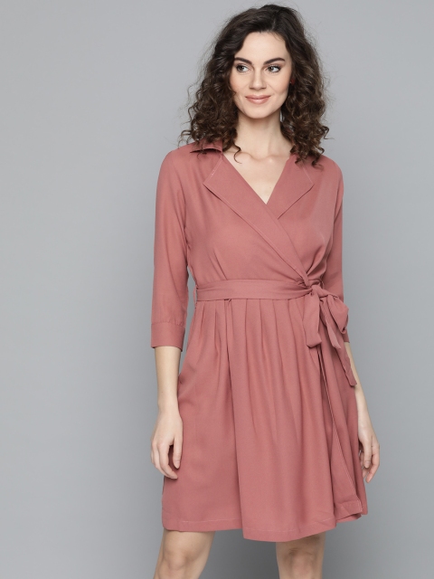 

Trend Arrest Women Dusty Pink Solid Shirt Dress