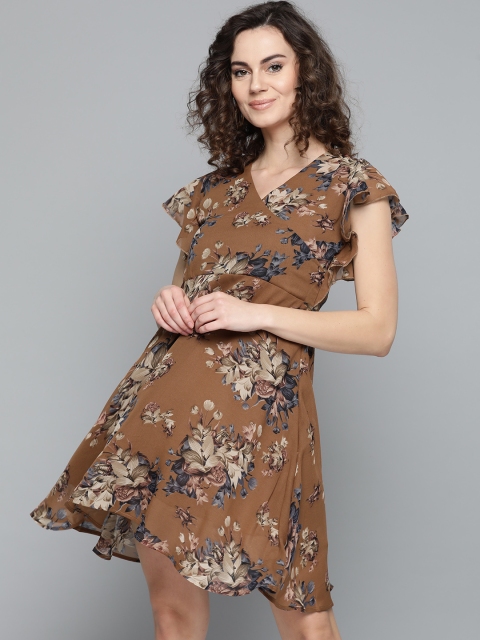 

Trend Arrest Women Brown & Beige Printed Wrap Dress
