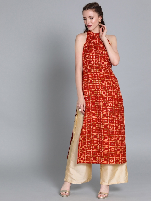 

EthnoVogue Women Red & Beige Printed Made To Measure Kurta with Palazzos