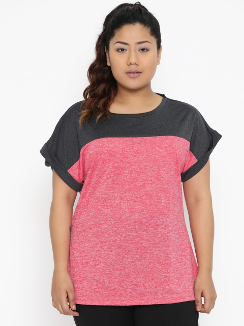 

The Pink Moon Plus Size Women Pink Self Design Round Neck T-shirt