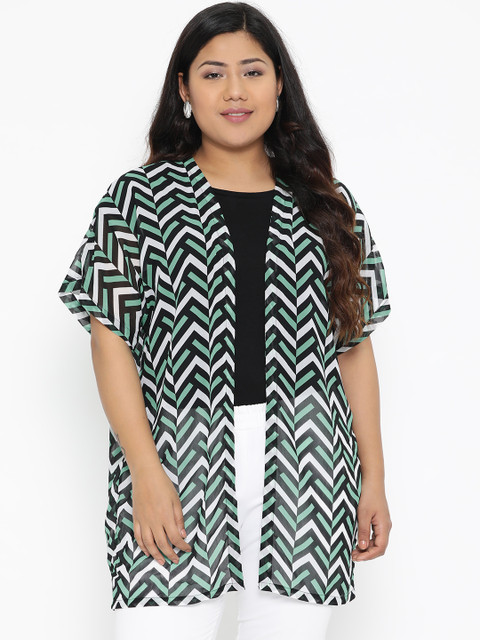 

The Pink Moon Plus Size Women Green Black Printed Sheer Open Front Shrug