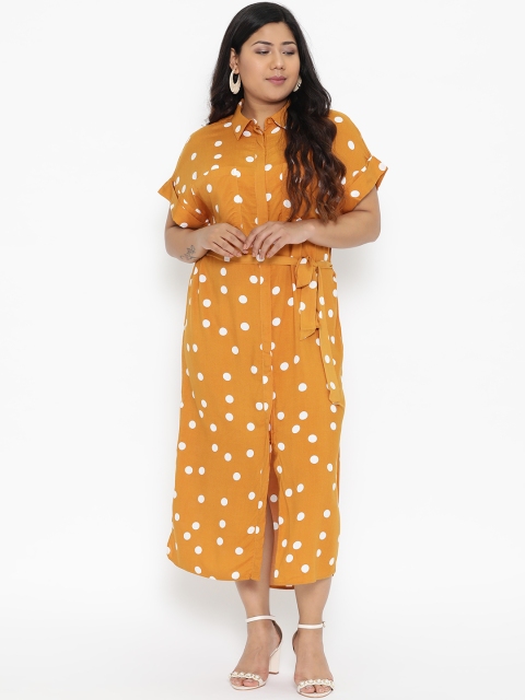 

The Pink Moon Plus Size Women Mustard Yellow White Polka Dot Print Maxi Dress