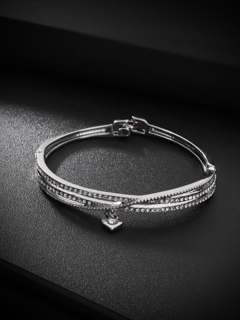 

Carlton London Silver-Toned Rhodium-Plated CZ Studded Bangle-Style Bracelet