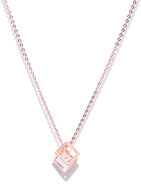 

Carlton London Women Rose Gold-Plated Cubic Zirconia Stone Pendant with Chain