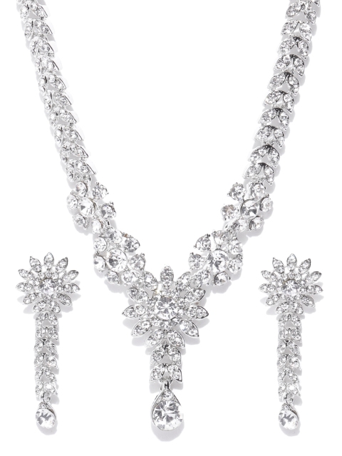 

Carlton Landon Silver-Toned Rhodium-Plated CZ Studded Jewellery Set