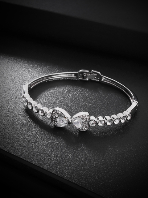 

Carlton London Silver-Toned Rhodium-Plated CZ Studded Bangle-Style Bracelet