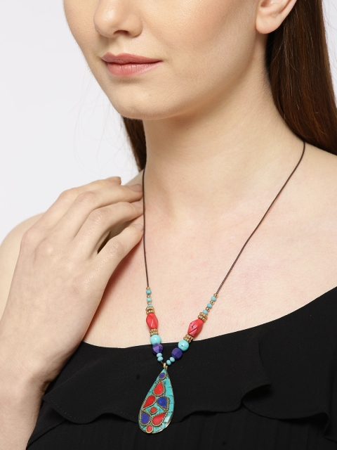 

Carlton London Blue & Red Beaded Necklace