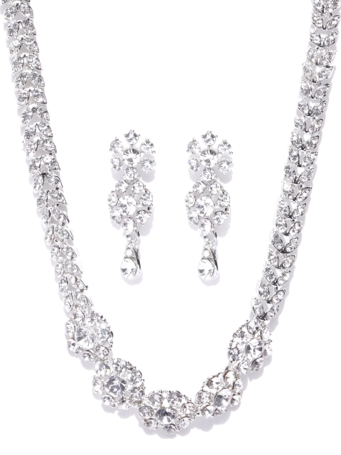

Carlton Landon Silver-Toned Rhodium-Plated CZ Studded Jewellery Set