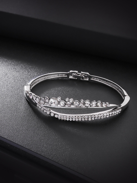 

Carlton London Silver-Toned Rhodium-Plated CZ Studded Bangle-Style Bracelet