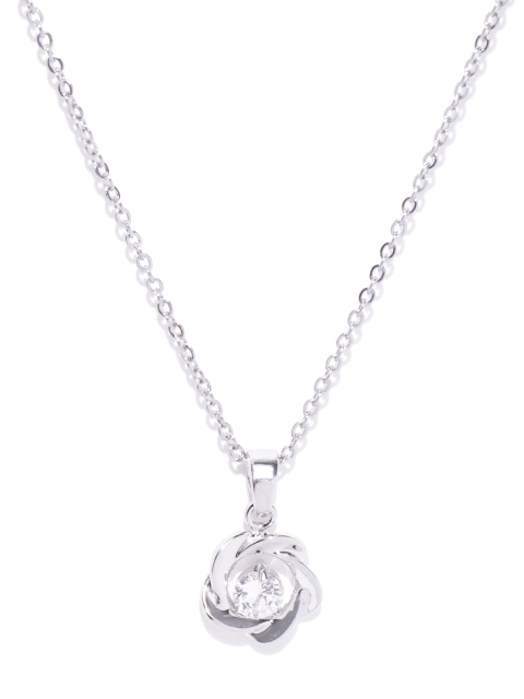 

Carlton London Rhoduim Plated Silver-Toned CZ Studded Pendant With Chain