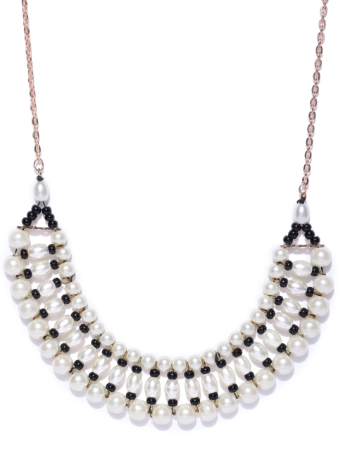 

Carlton London Off-White & Black Gold-Plated Beaded Necklace