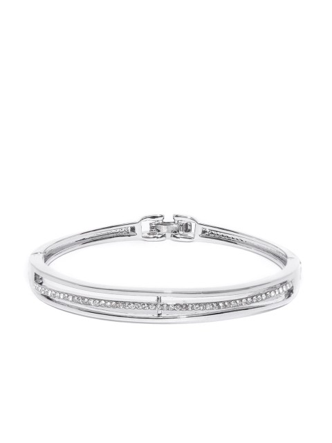 

Carlton London Silver-Toned Rhodium-Plated CZ Studded Bangle-Style Bracelet