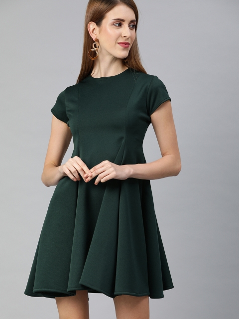 

EMBLAZE Women Green Solid Fit and Flare Dress