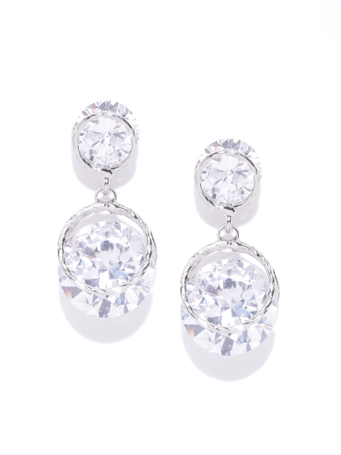 

Carlton London Silver-Toned Rhodium-Plated CZ-Studded Circular Drop Earrings