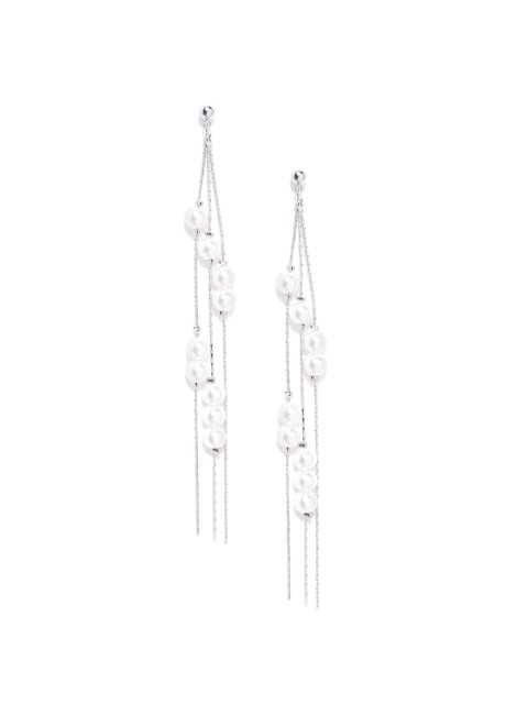 

Carlton London Silver-Toned & White Rhodium-Plated Beaded Contemporary Drop Earrings