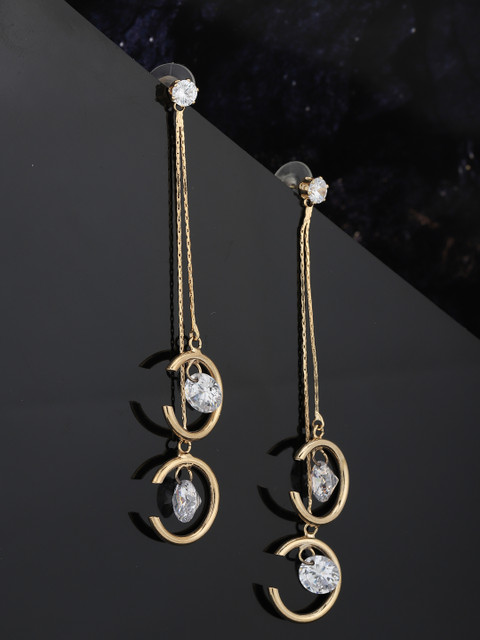 

Carlton London Gold-Plated CZ-Studded Contemporary Drop Earrings