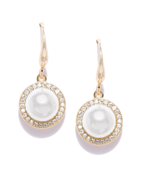 

Carlton London White Gold-Plated Beaded & Stone-Studded Circular Drop Earrings