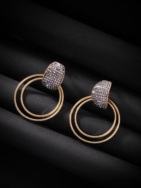 

Carlton London Antique Gold-Plated CZ-Studded Circular Drop Earrings