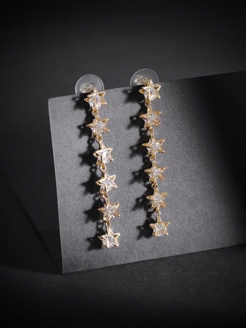 

Carlton London Gold-Plated CZ Studded Star Shaped Drop Earrings