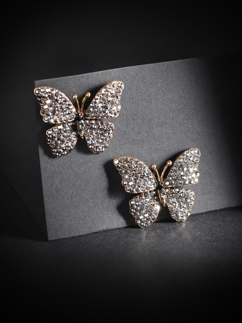 

Carlton London Gunmetal-Toned Antique Gold-Plated CZ Oversized Studs