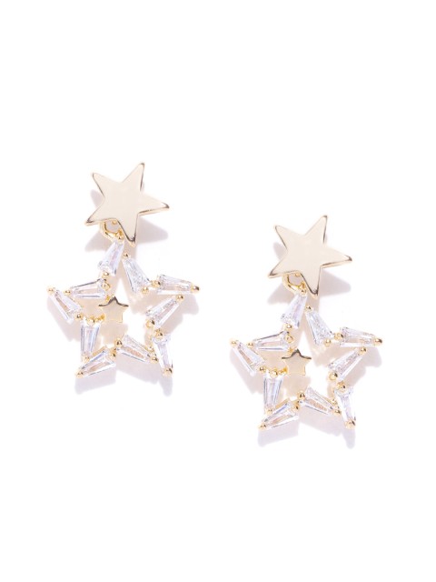 

Carlton London Gold-Plated CZ Studded Star Shaped Drop Earrings