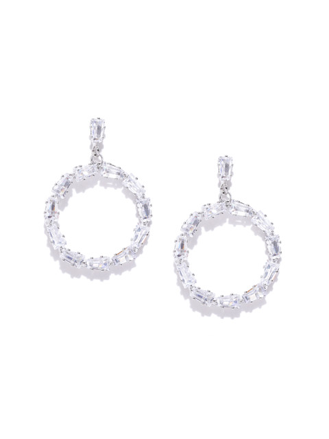 

Carlton London Silver-Toned Rhodium-Plated CZ Studded Circular Drop Earrings