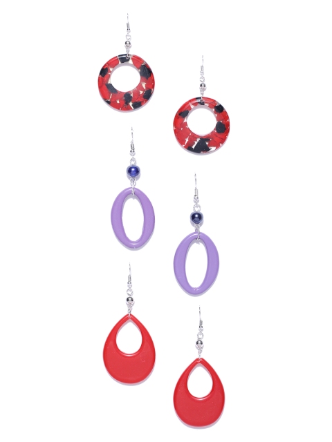 

Carlton London Set of 3 Geometric-Shaped Drop Earrings, Red