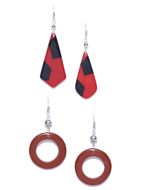 

Carlton London Set of 2 Geometric-Shaped Drop Earrings, Rust