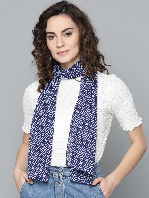 

Trend Arrest Women White & Navy Blue Printed Stole