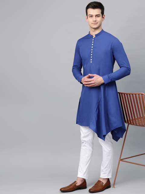 

See Designs Men Blue Solid Asymmetric A-Line Kurta
