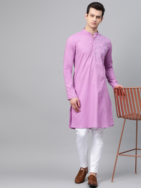 

See Designs Men Purple Yoke Design Straight Kurta