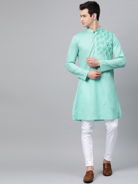 

See Designs Men Green Yoke Design Straight Kurta