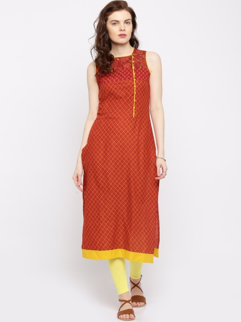 

Vishudh Rust Orange Printed Kurta