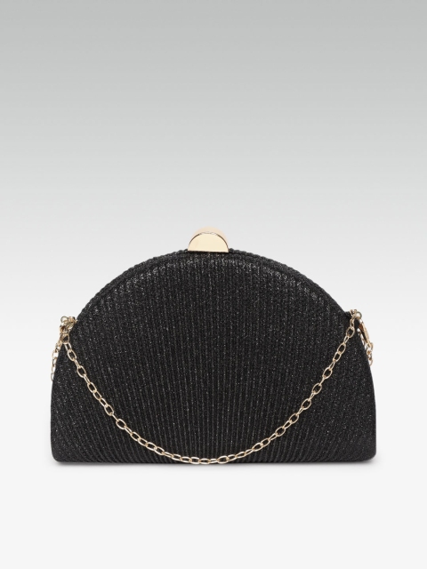 

20Dresses Black Self Striped With Shimmer Detail Half Moon Clutch