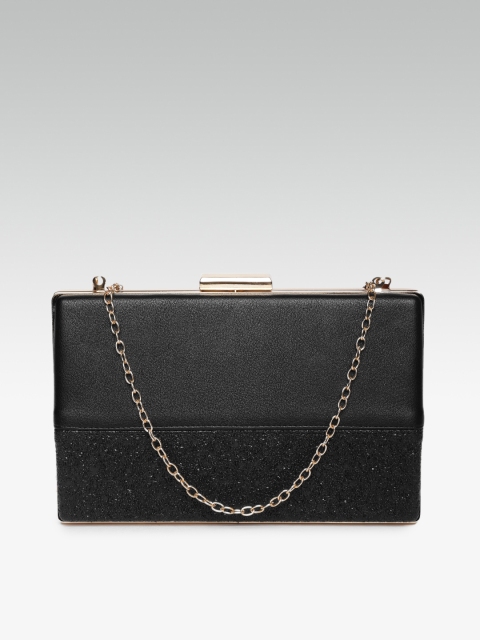 

20Dresses Black Solid Box Clutch With Textured Detail