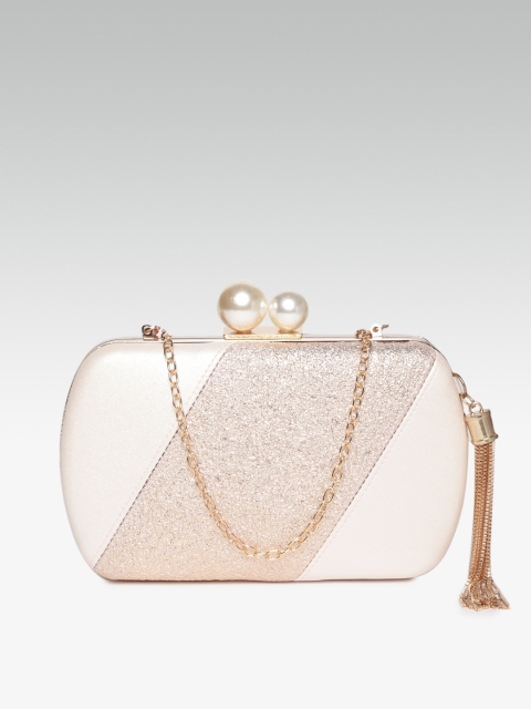 

20Dresses Peach-Coloured & Gold-Toned Textured Box Clutch