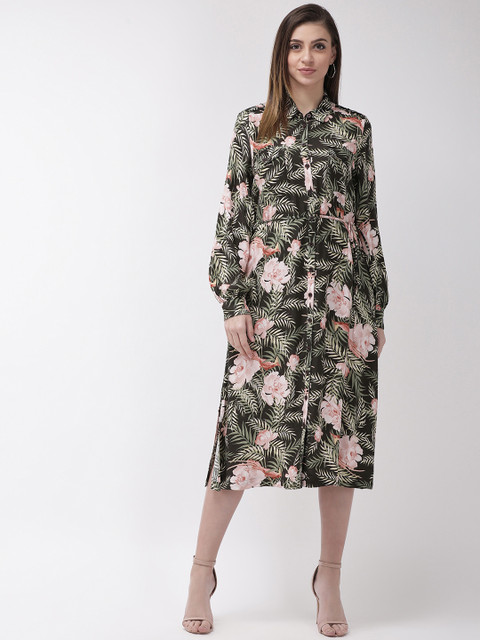 

Marks & Spencer Women Black & Green Floral Print Shirt Dress
