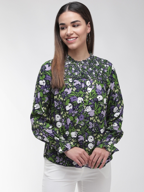

Marks & Spencer Women Navy Blue & Green Floral Print Top