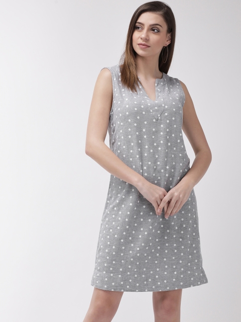 

Marks & Spencer Women Grey Melange Polka Dot Print A-Line Dress