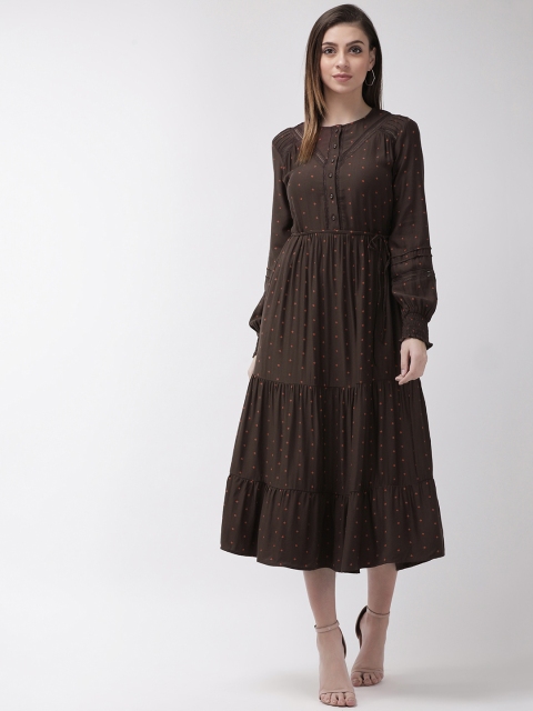 

Marks & Spencer Women Coffee Brown & Red Printed Tiered A-Line Dress